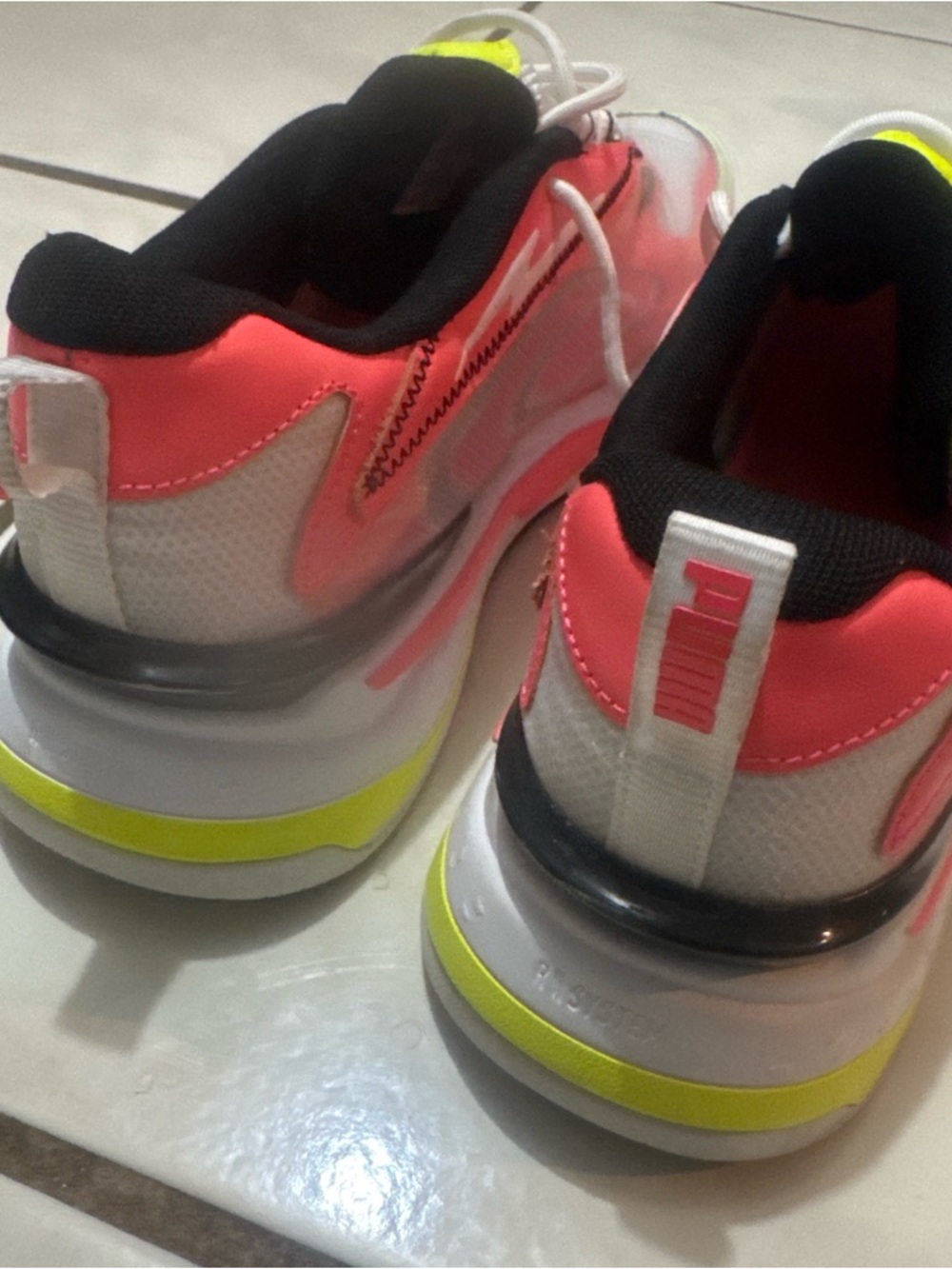 Puma men Coral pink and Neon Yellow Mesh Sneakers - Picture 3 of 5